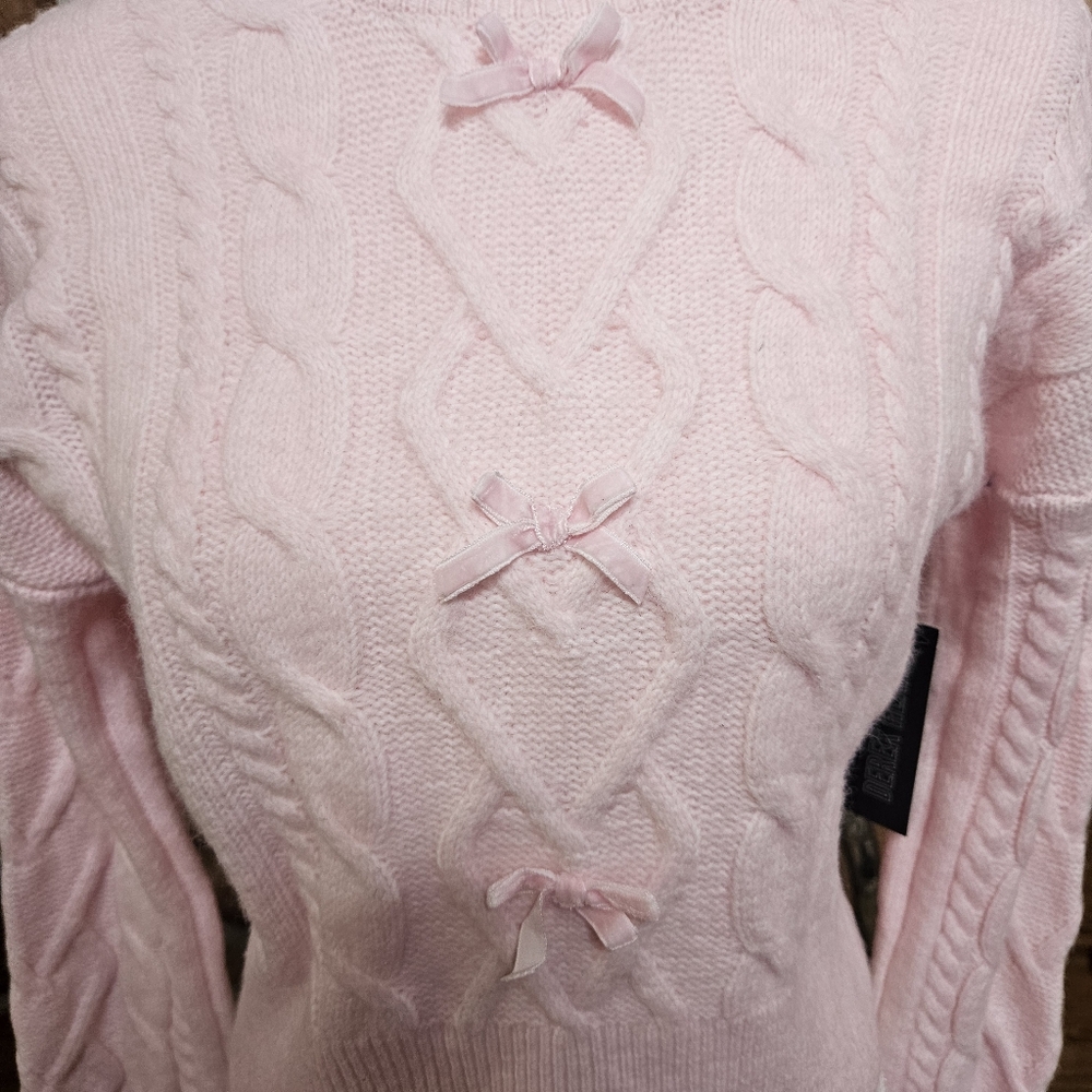 Derek Heart Light Pink Bow Accent Sweater - Picture 2 of 6
